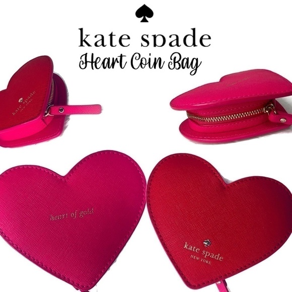 Kate Spade Heart of Gold Red Pink Coin Bag - Picture 1 of 16